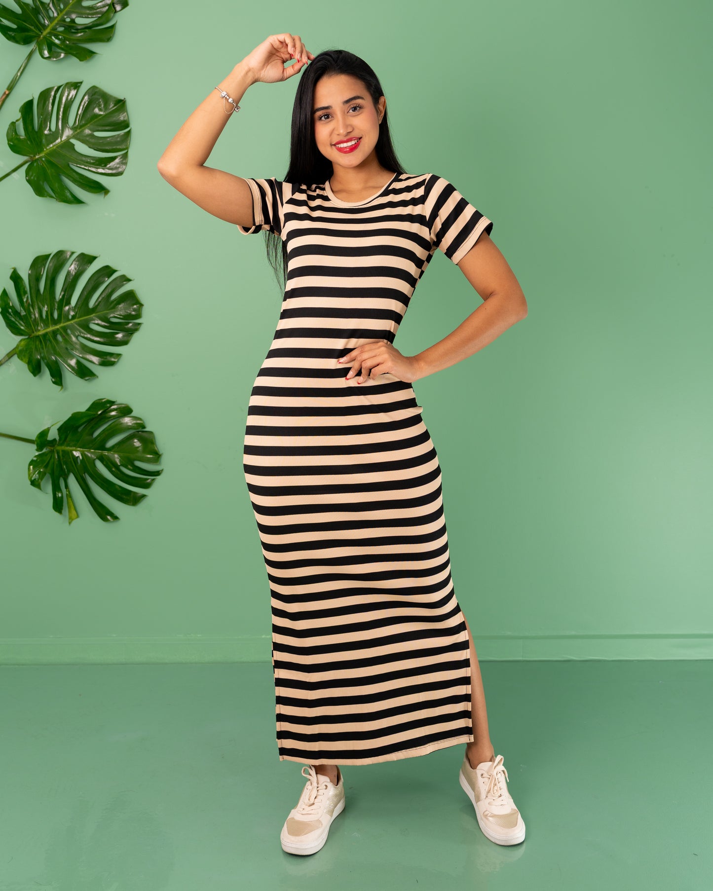 VESTIDO LARGO EN RAYAS TELA RIB