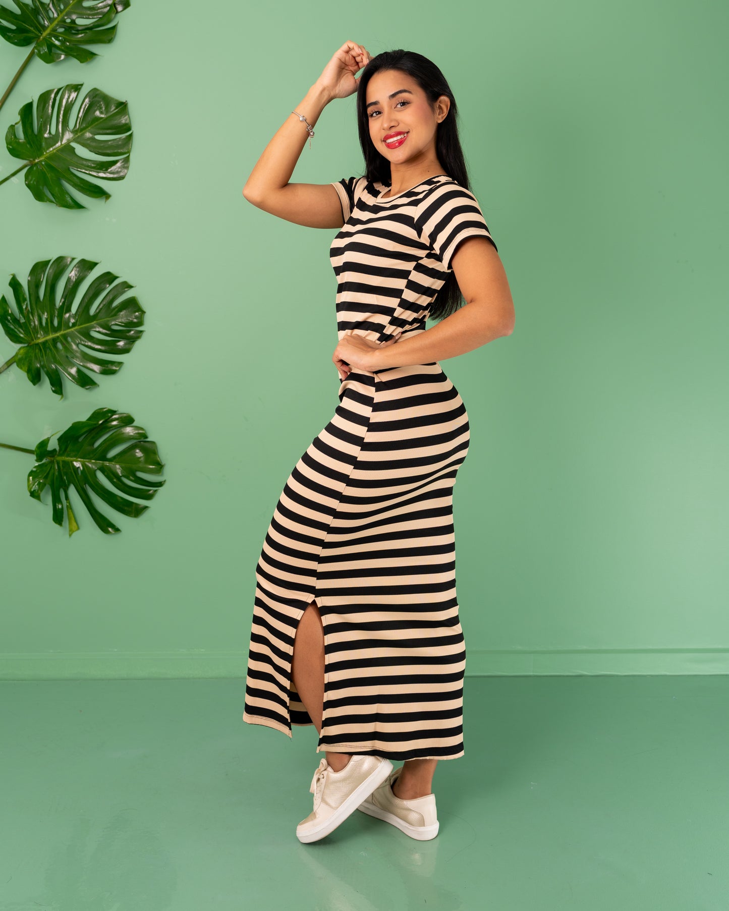 VESTIDO LARGO EN RAYAS TELA RIB