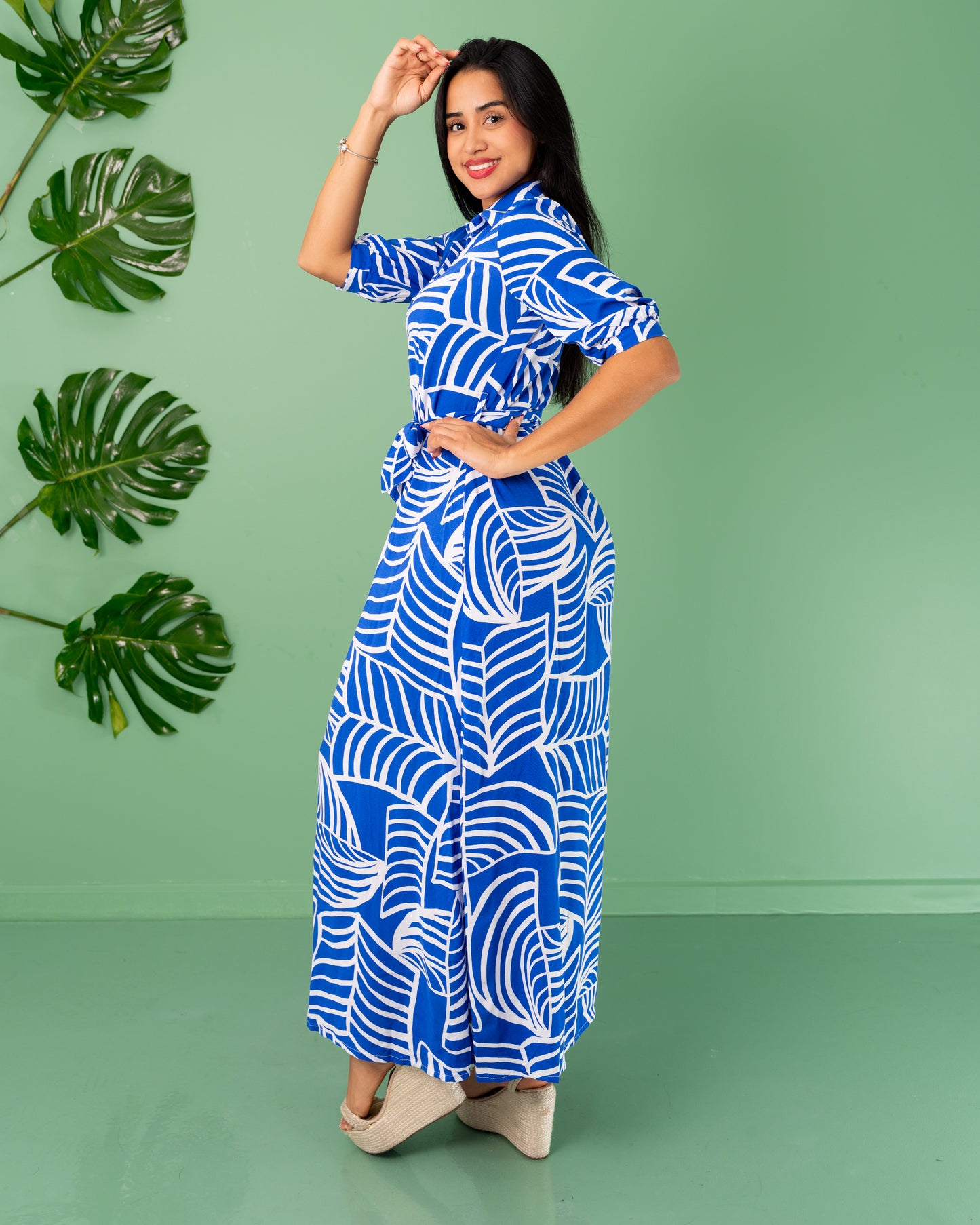 VESTIDO LARGO CAMISERO TELA CHALIS ESTAMPADO