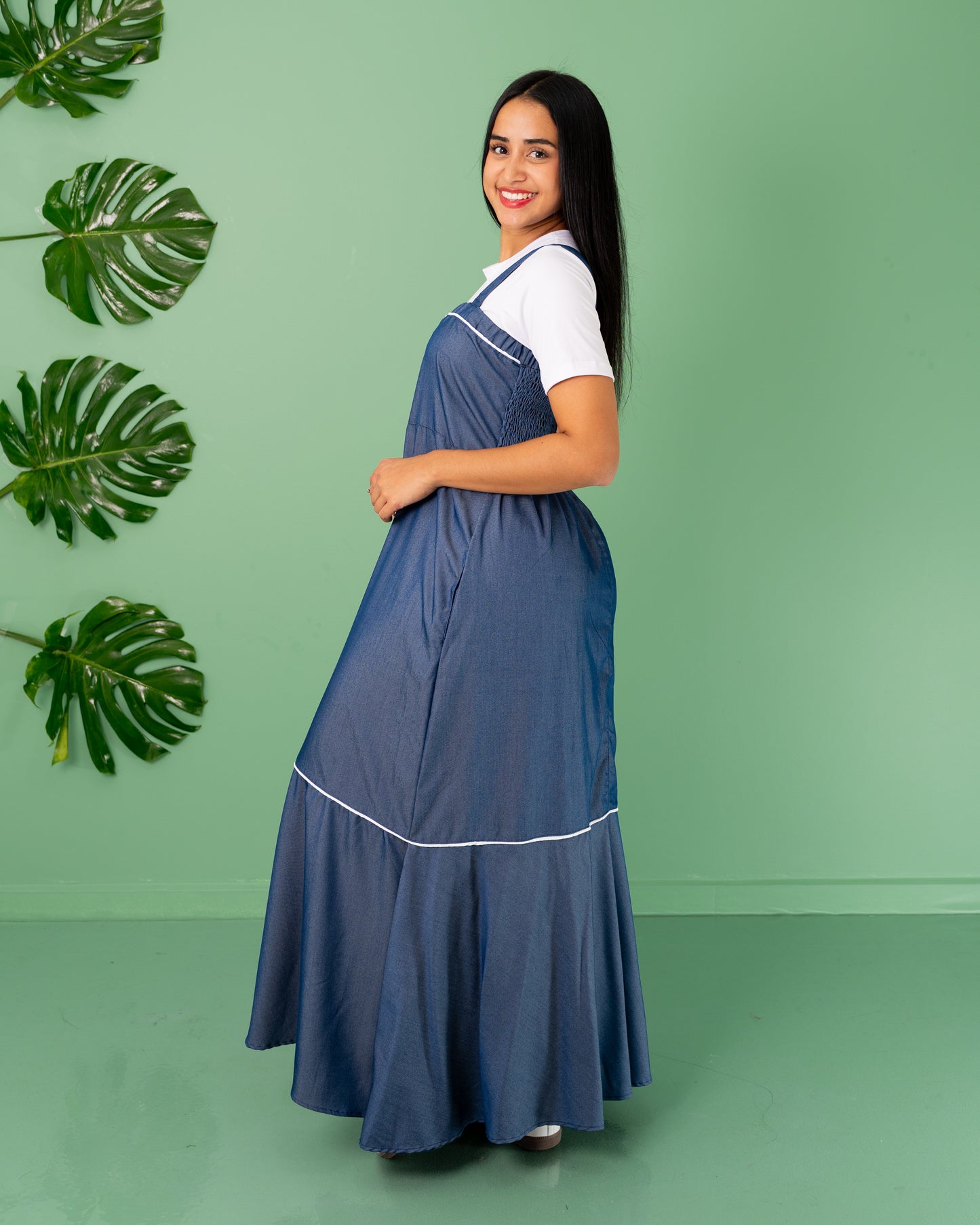 VESTIDO LARGO TELA CHAMBRAY CON BLUSA