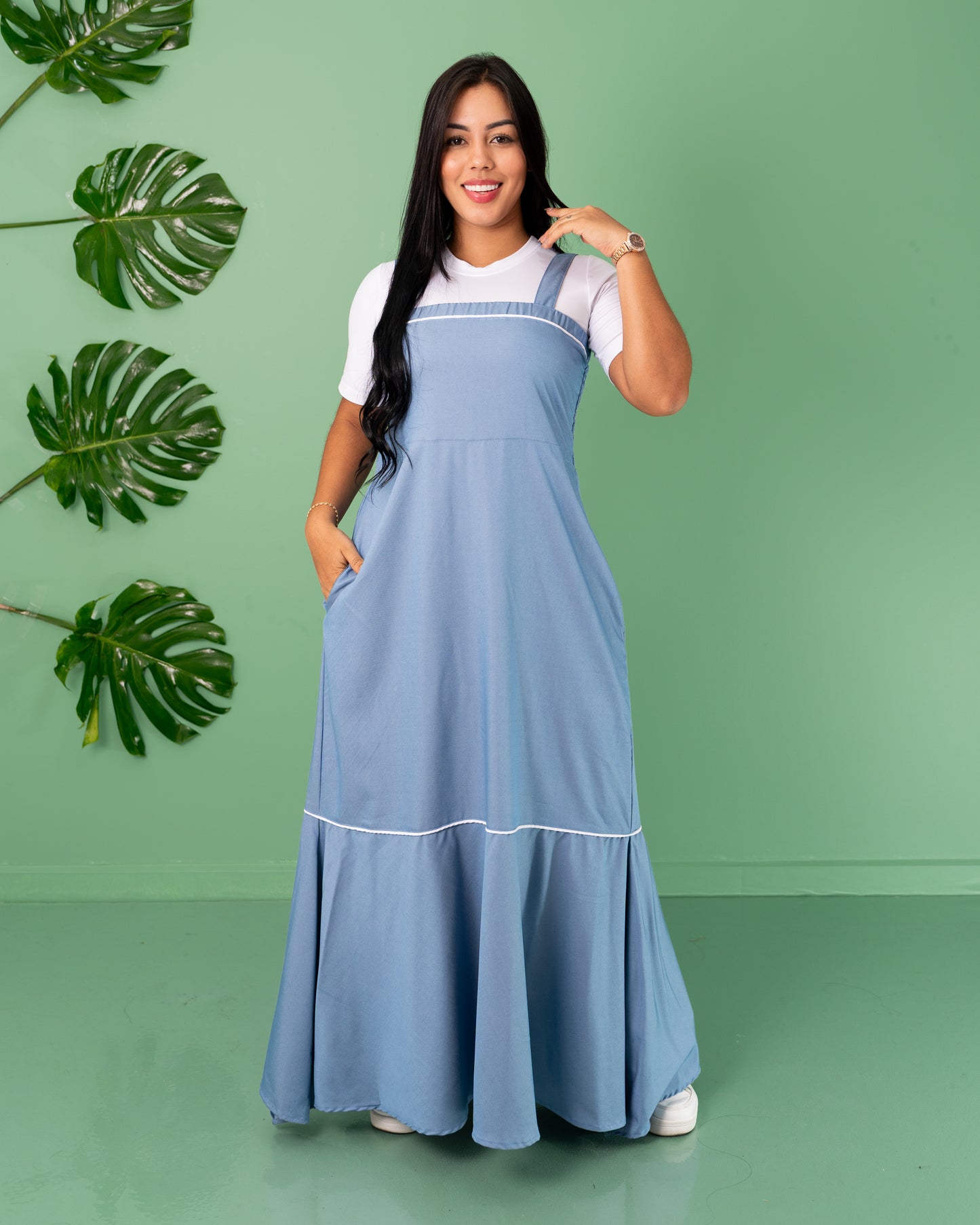 VESTIDO LARGO TELA CHAMBRAY CON BLUSA
