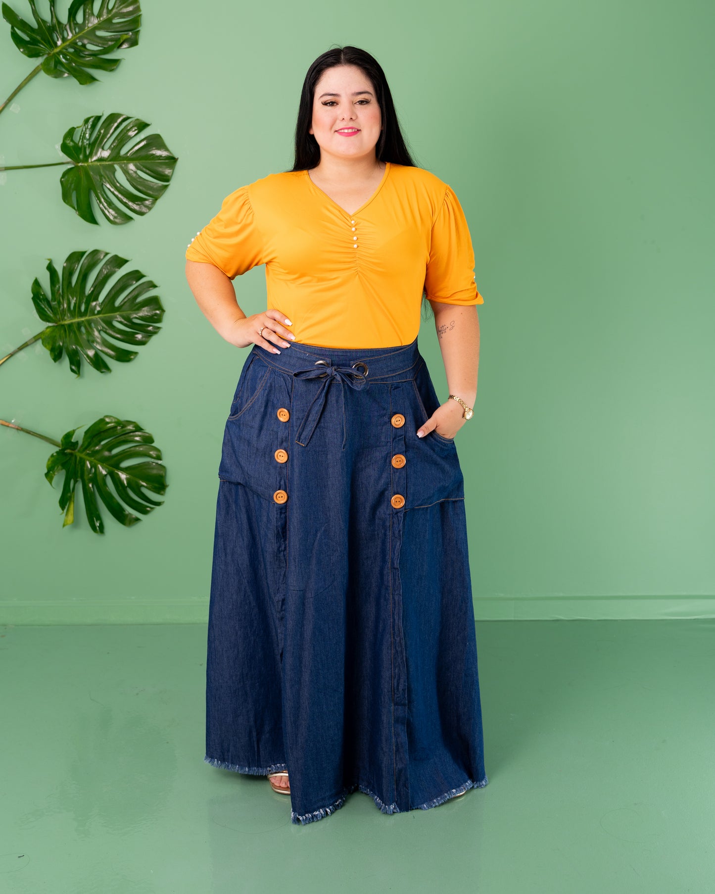 FALDA LARGA 6 BOTONES TELA CHAMBRAY