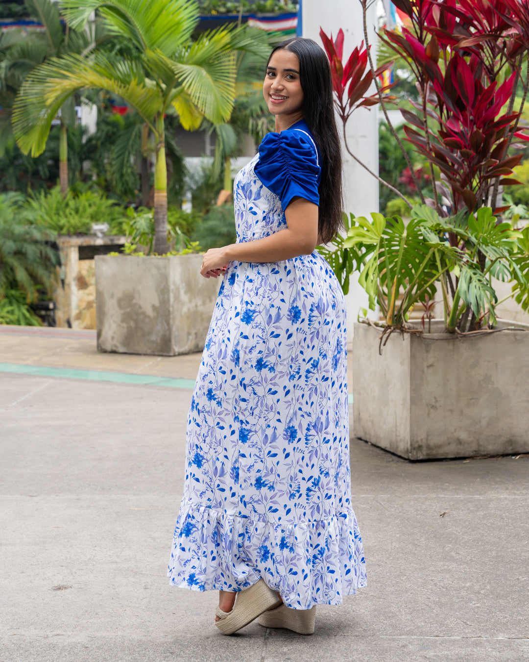 VESTIDO LARGO EN TIRAS ESTAMPADO TELA CHALIS