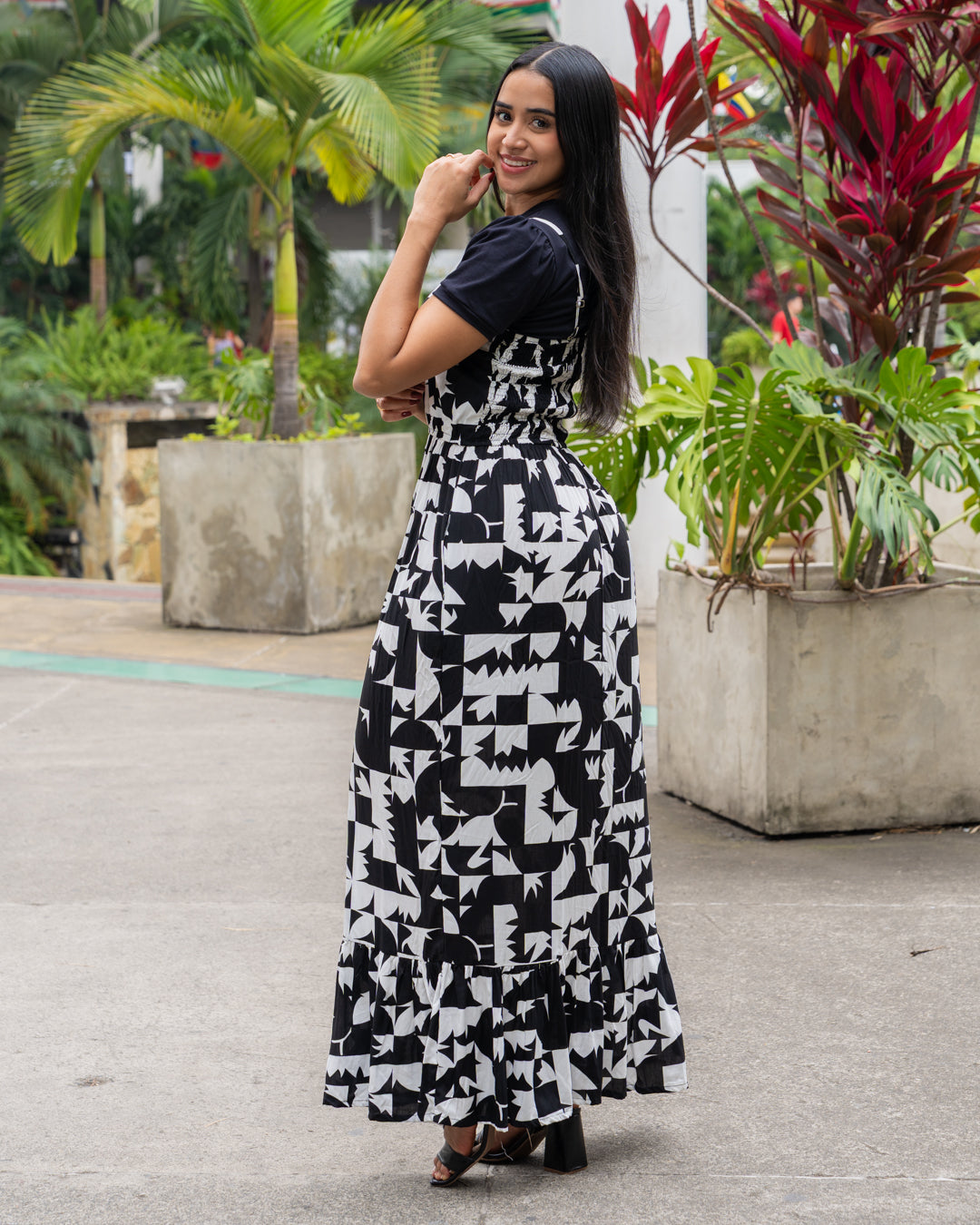 VESTIDO LARGO EN TIRAS ESTAMPADO TELA CHALIS