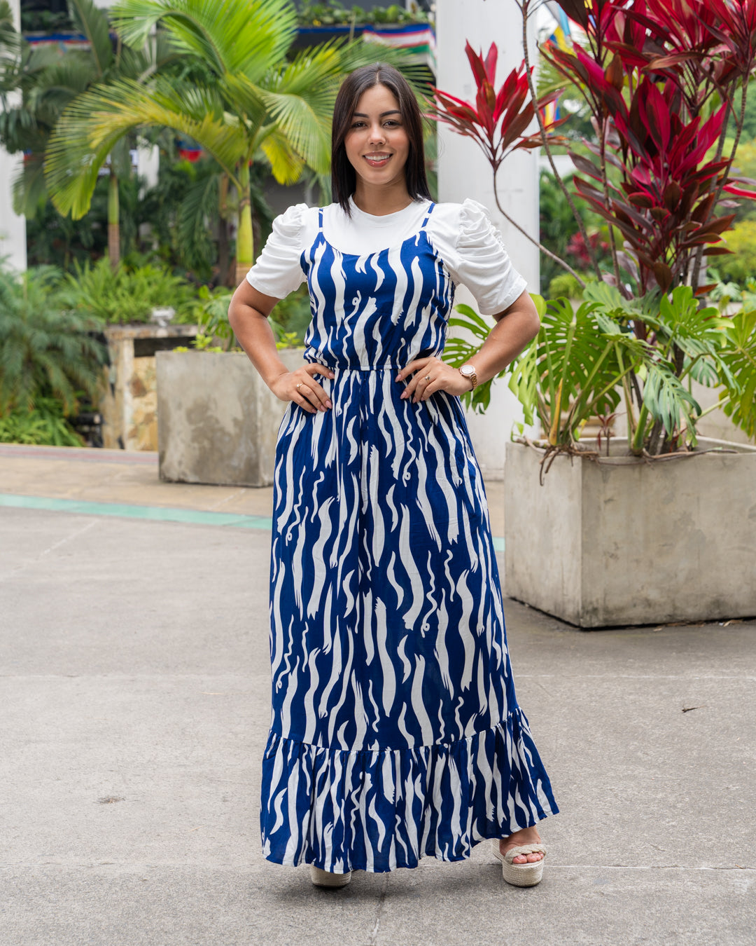 VESTIDO LARGO EN TIRAS ESTAMPADO TELA CHALIS