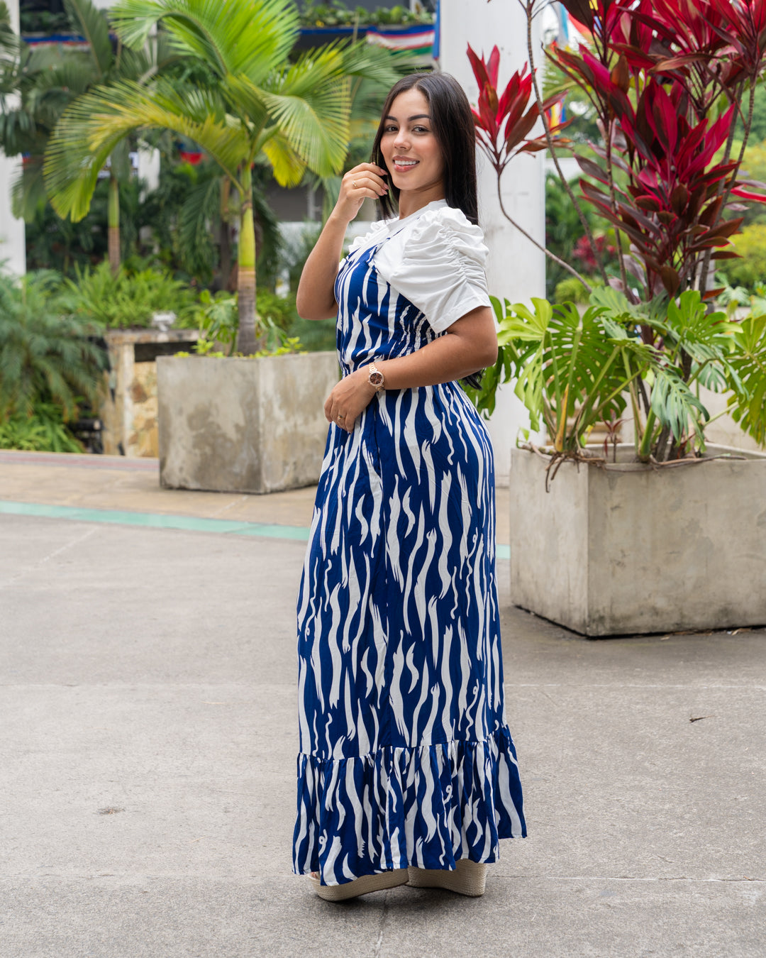 VESTIDO LARGO EN TIRAS ESTAMPADO TELA CHALIS