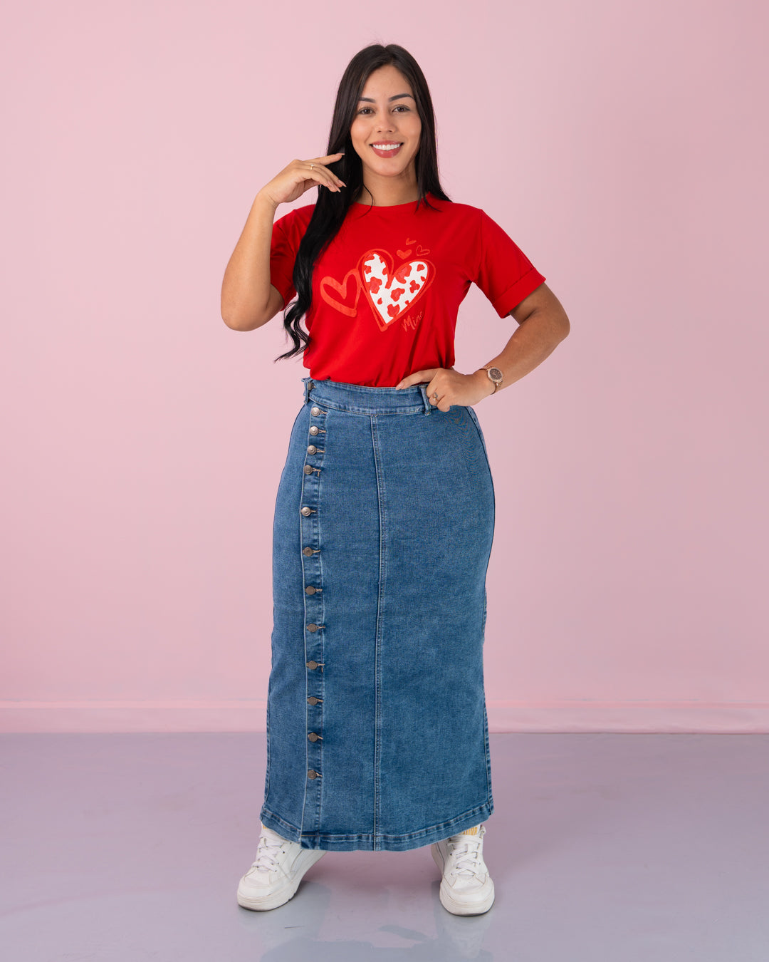 FALDA JEANS LARGA BOTONES AL LADO