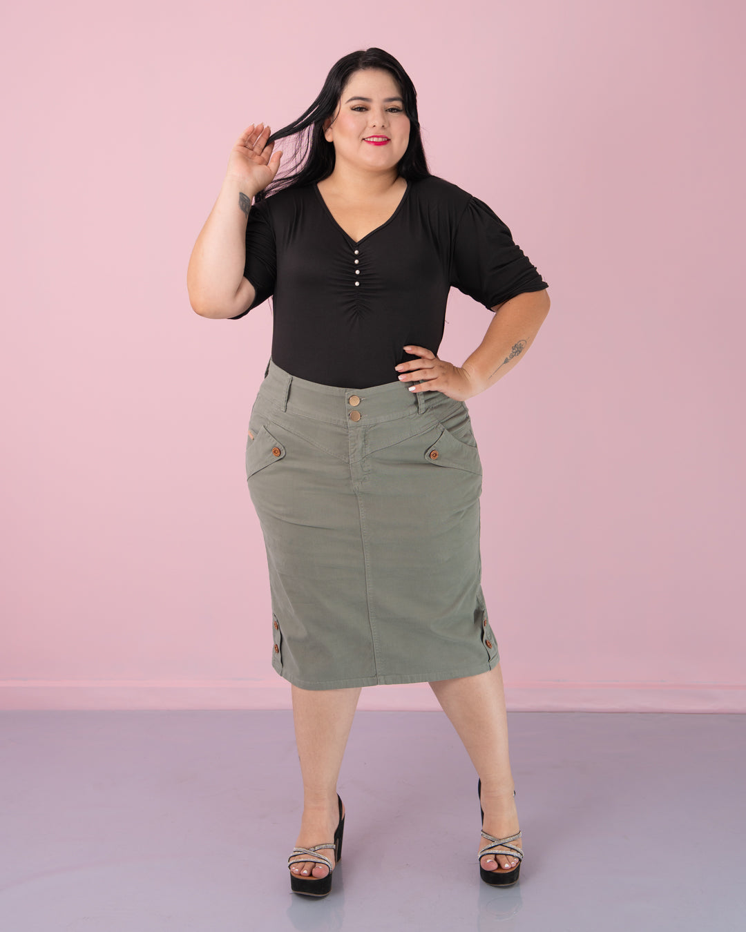 FALDA DRILL DOS BOTONES PLUS