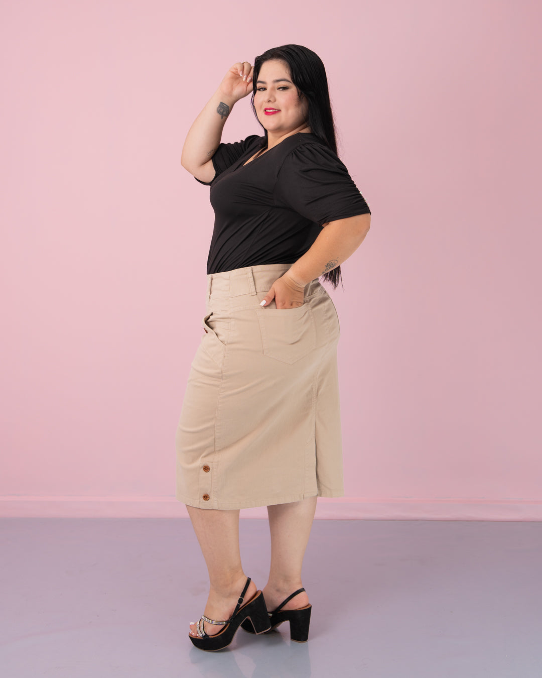 FALDA DRILL DOS BOTONES PLUS