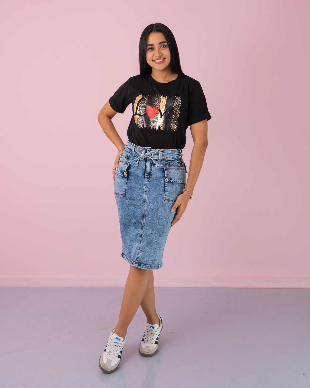 FALDA JEANS 3/4 BOLSILLOS ADELANTE CINTURON