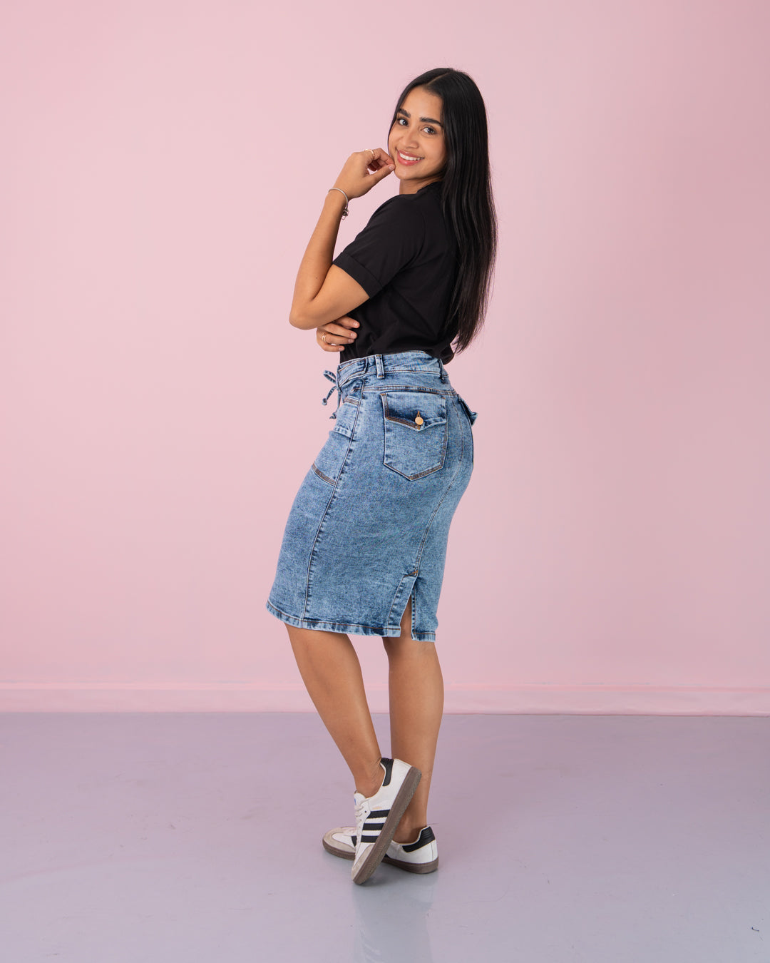 FALDA JEANS 3/4 BOLSILLOS ADELANTE CINTURON