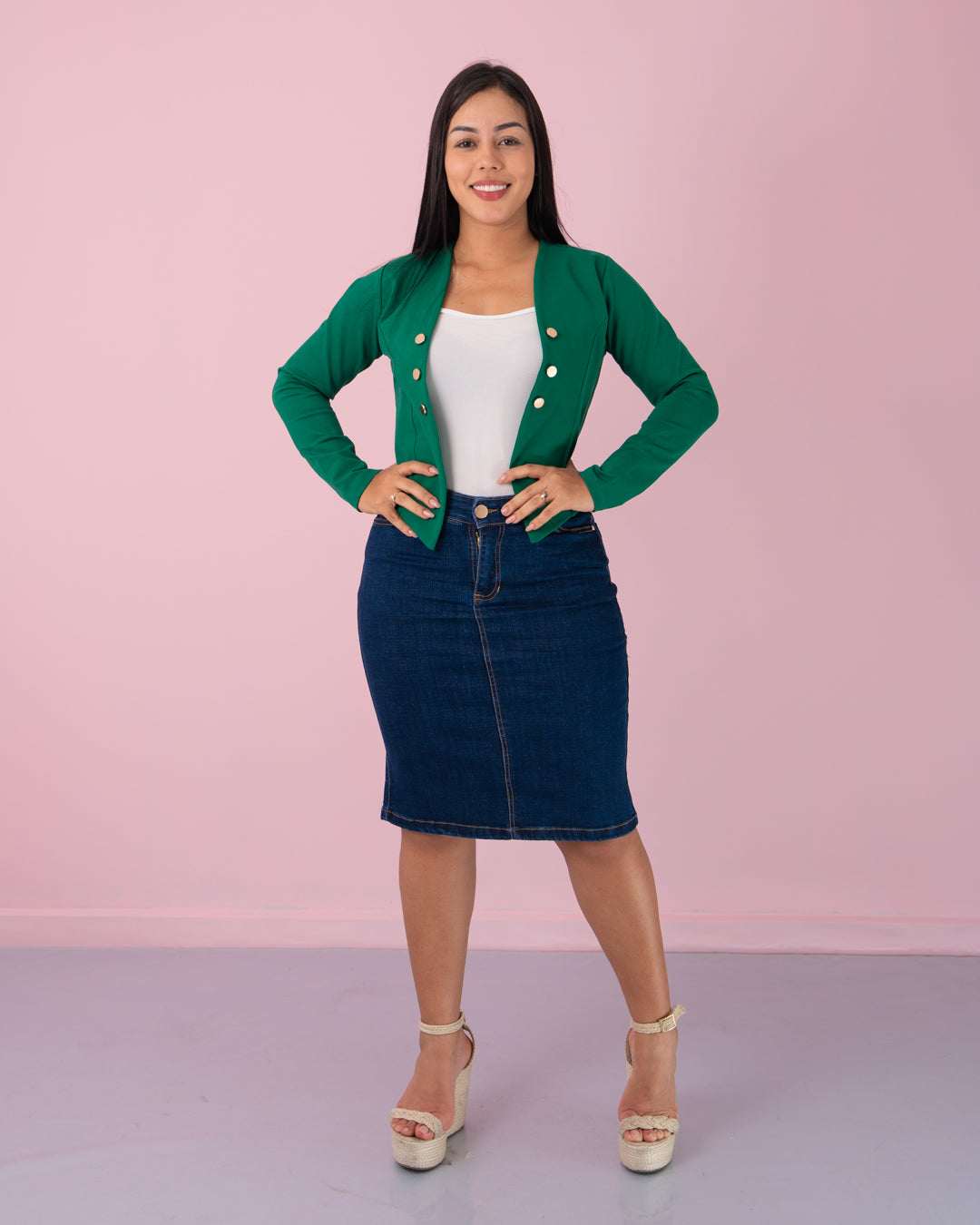 FALDA JEAN 3/4 CLASICA 1 BOTON