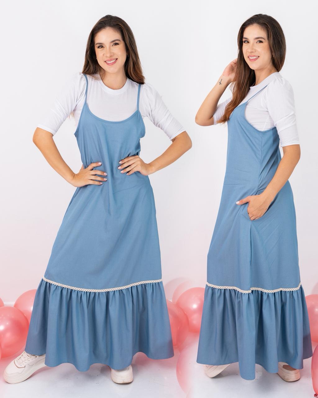 VESTIDO LARGO TELA CHAMBRAY CON BLUSA