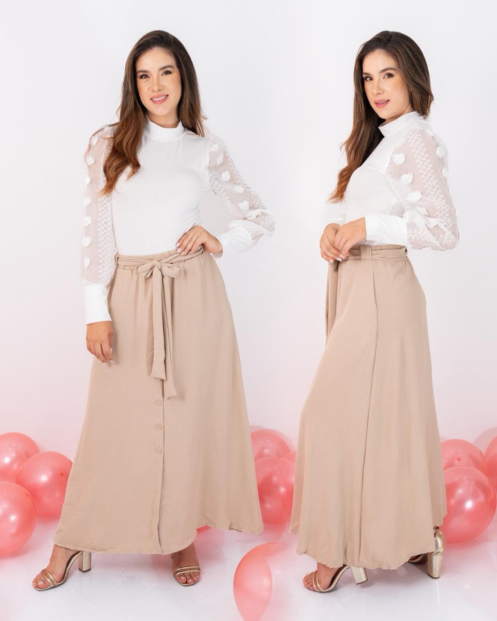FALDA LARGA BOTONES ADELANTE TELA SEDA