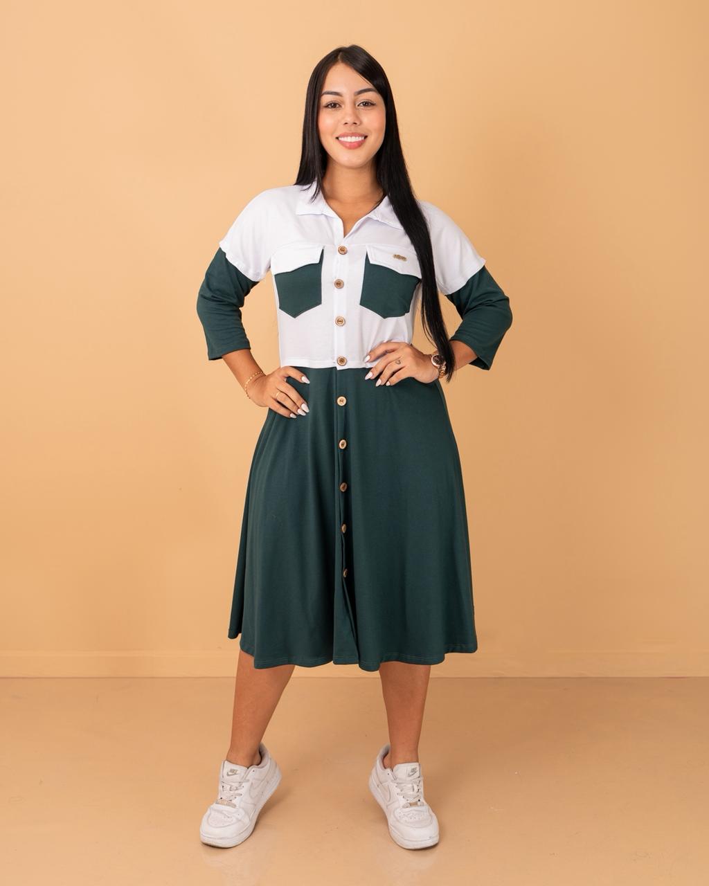 VESTIDO 3/4 CON BOLSILLOS ARRIBA