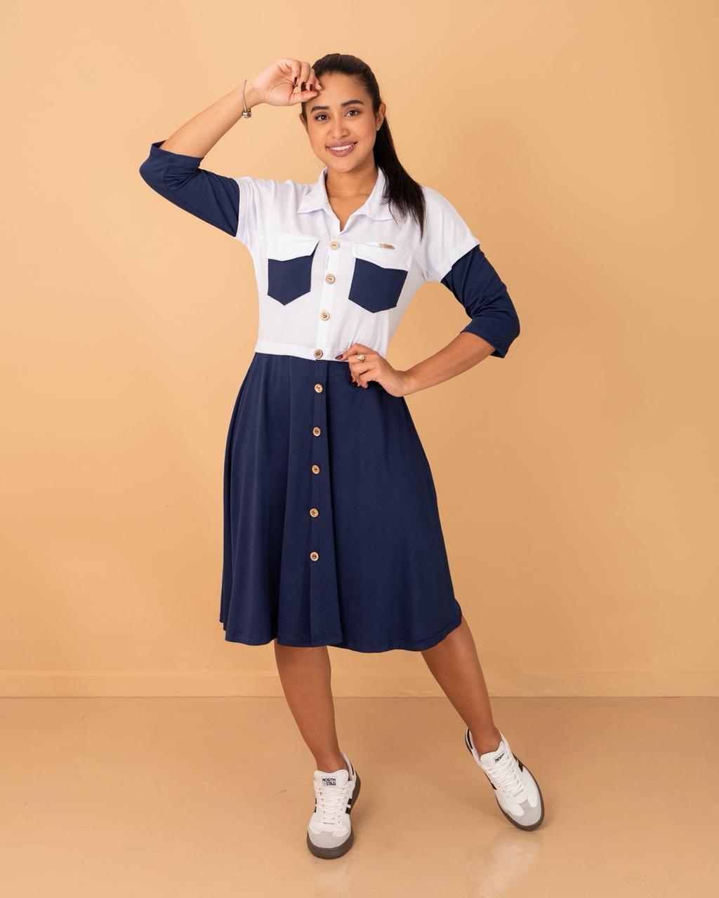 VESTIDO 3/4 CON BOLSILLOS ARRIBA