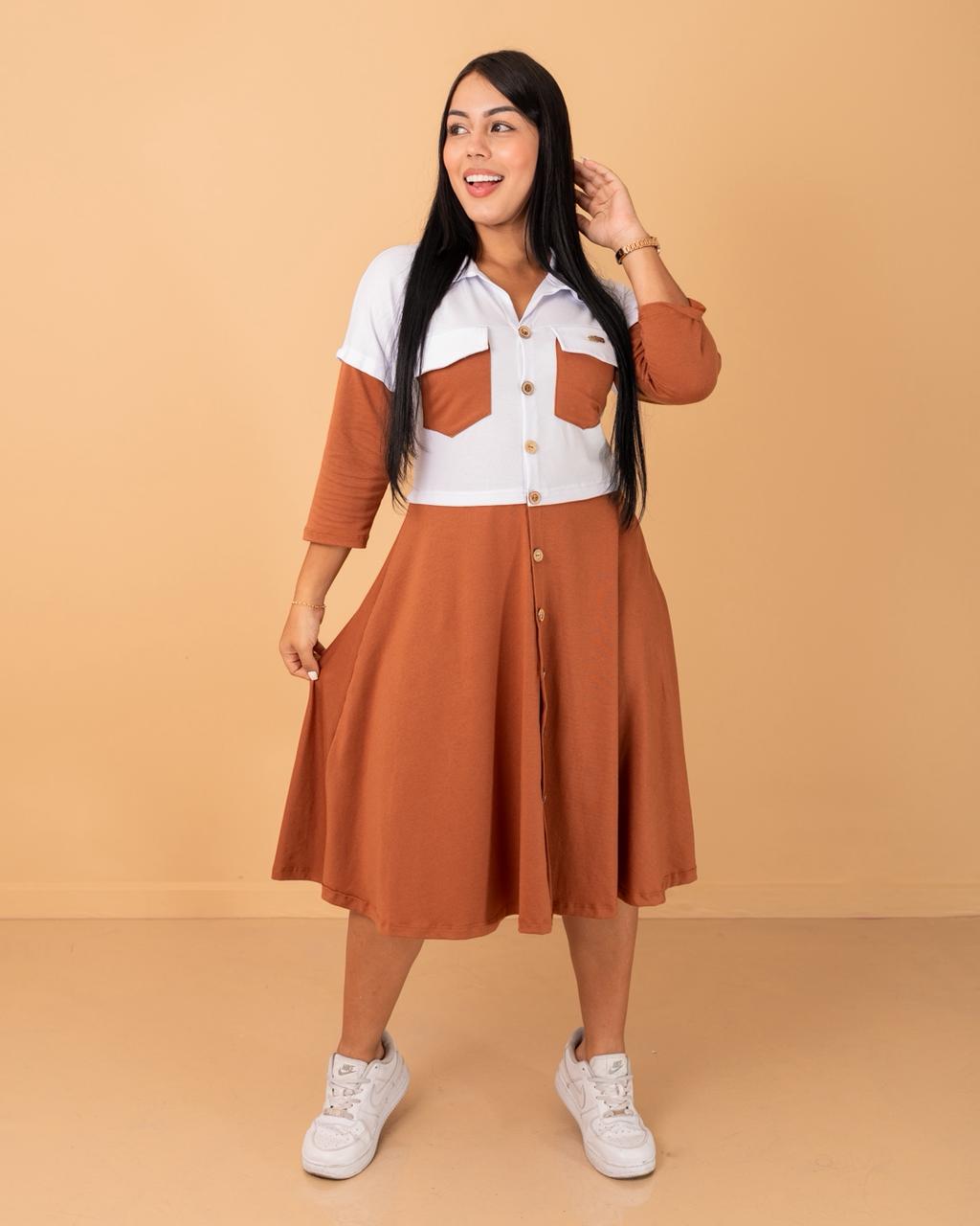VESTIDO 3/4 CON BOLSILLOS ARRIBA