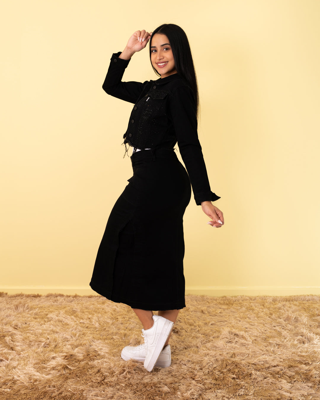 CHAQUETA JEANS MANGA LARGA RIGIDA BRILLANTE