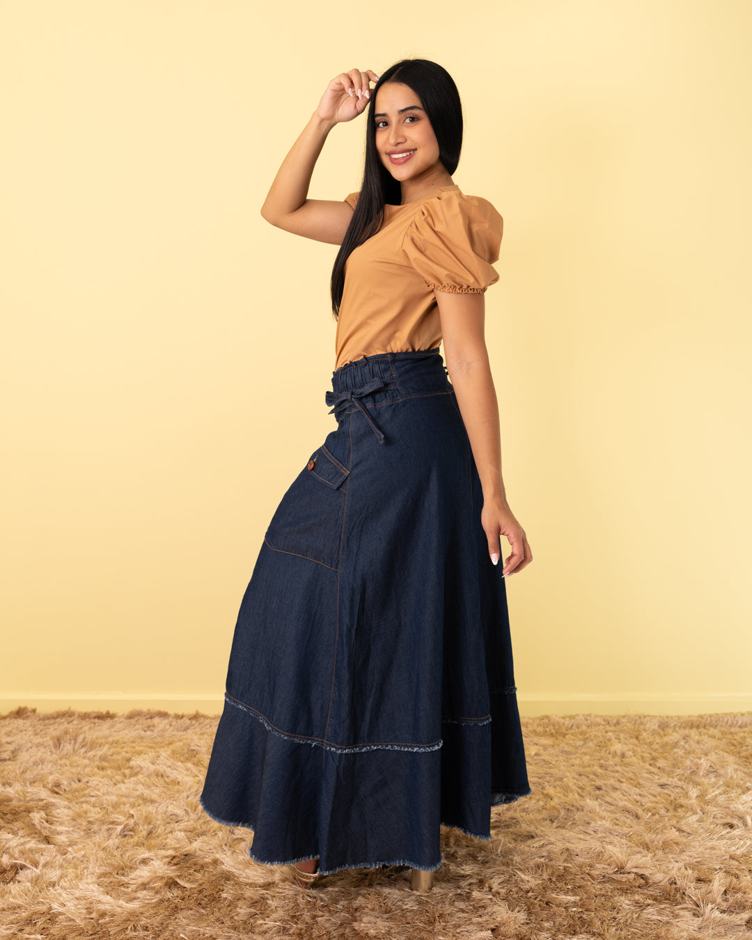 FALDA LARGA BOTONES ADELANTE TELA CHAMBRAY