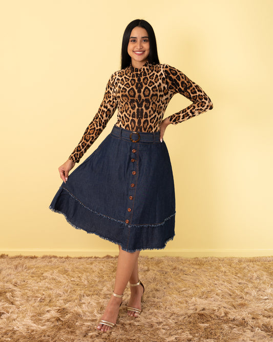 BODY MANGA LARGA BRILLANTE ANIMAL PRINT