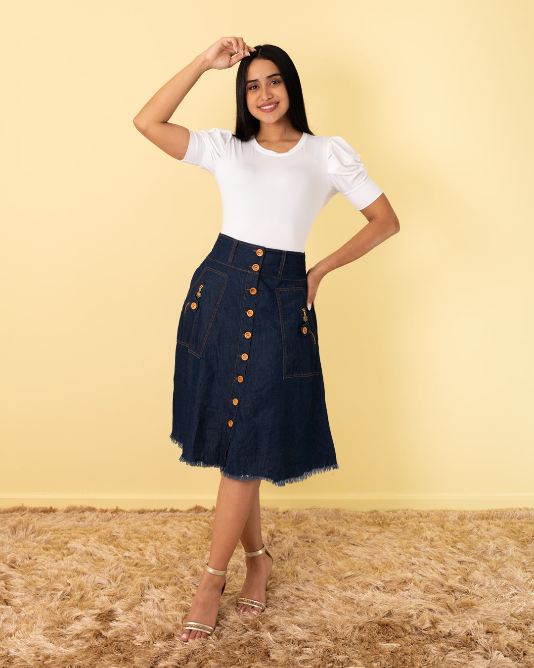 FALDA ROTONDA 3/4 BOTONES CIERRE TELA CHAMBRAY