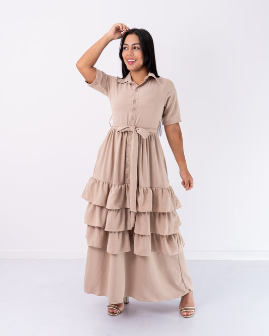 VESTIDO LARGO 3 BOLEROS TELA CREPE