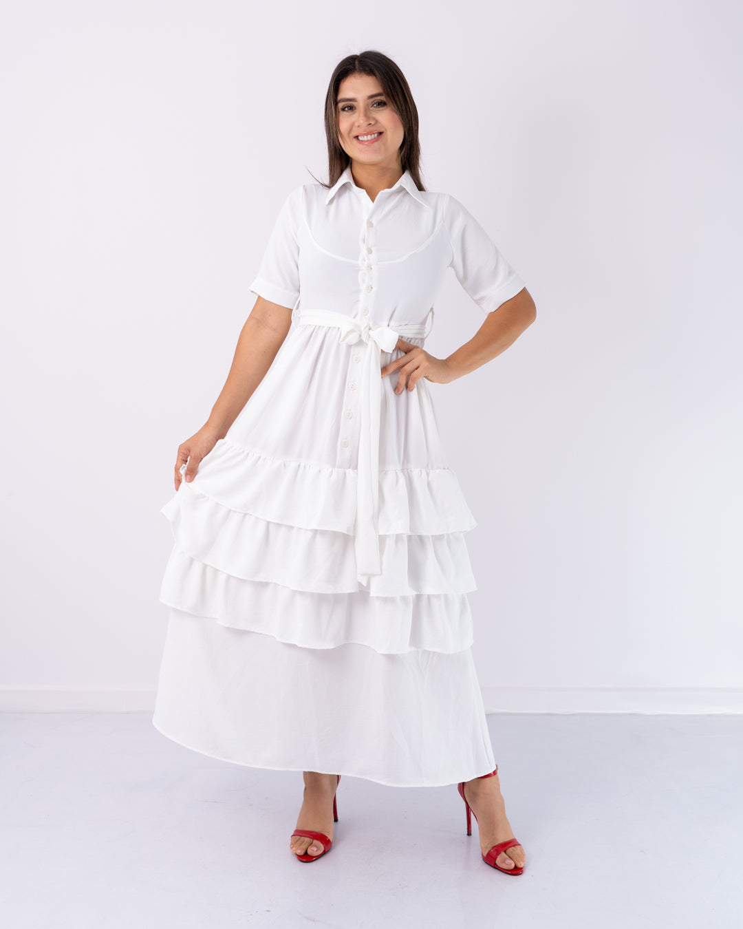 VESTIDO LARGO 3 BOLEROS TELA CREPE