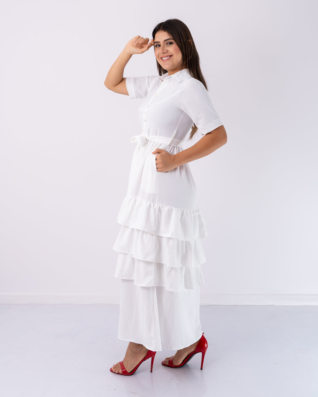 VESTIDO LARGO 3 BOLEROS TELA CREPE