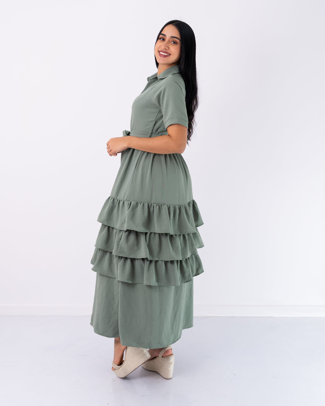 VESTIDO LARGO 3 BOLEROS TELA CREPE