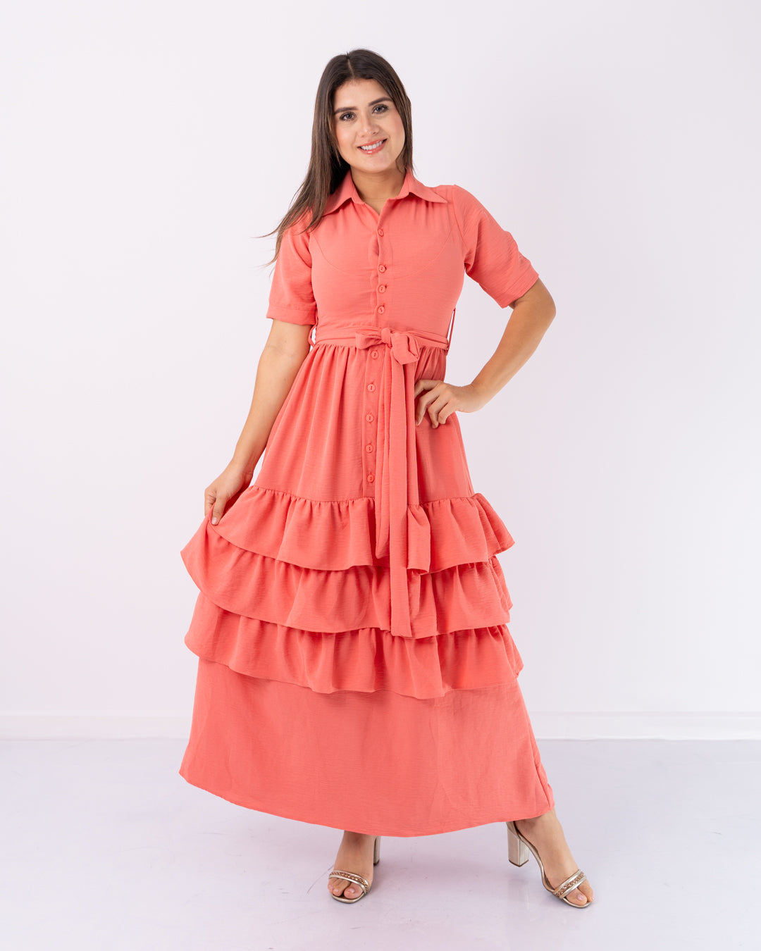 VESTIDO LARGO 3 BOLEROS TELA CREPE