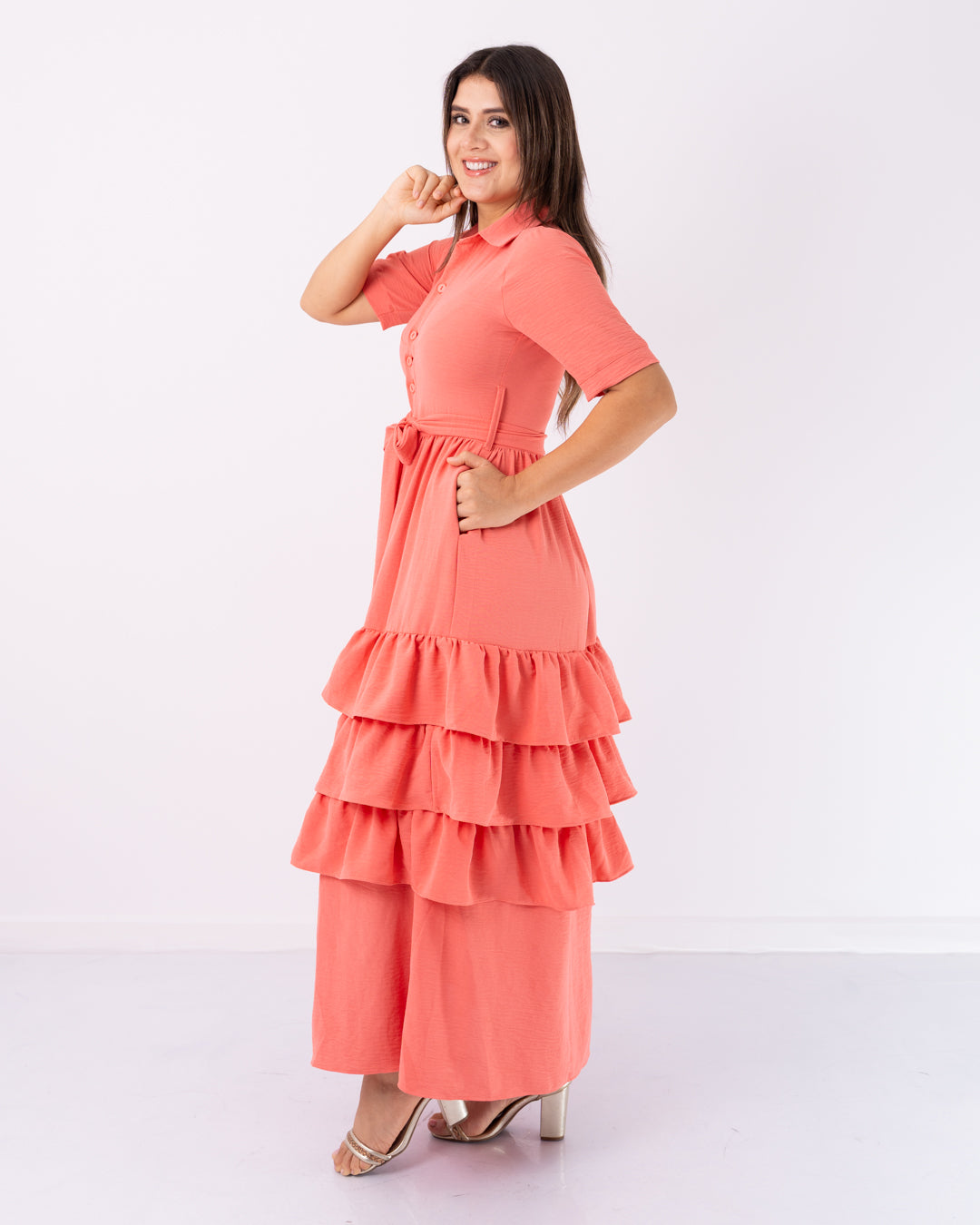 VESTIDO LARGO 3 BOLEROS TELA CREPE