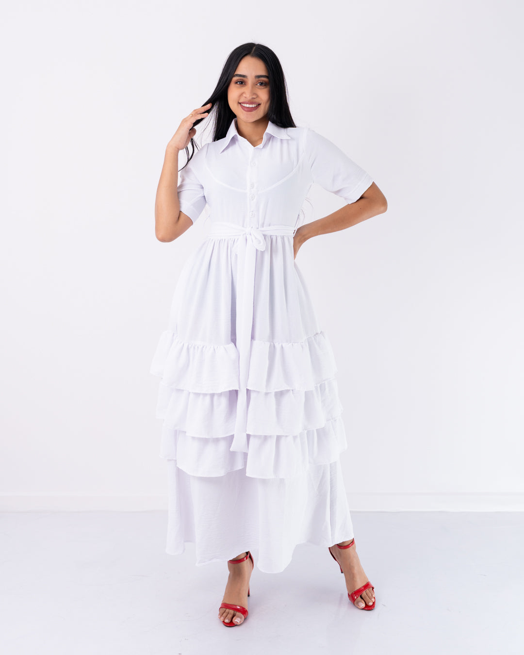 VESTIDO LARGO 3 BOLEROS TELA CREPE