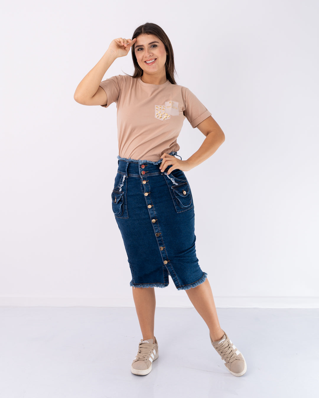 FALDA JEANS 3/4 BOTONES ADELANTE BOLSILLO