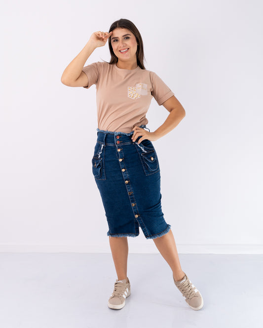 FALDA JEANS 3/4 BOTONES ADELANTE BOLSILLO
