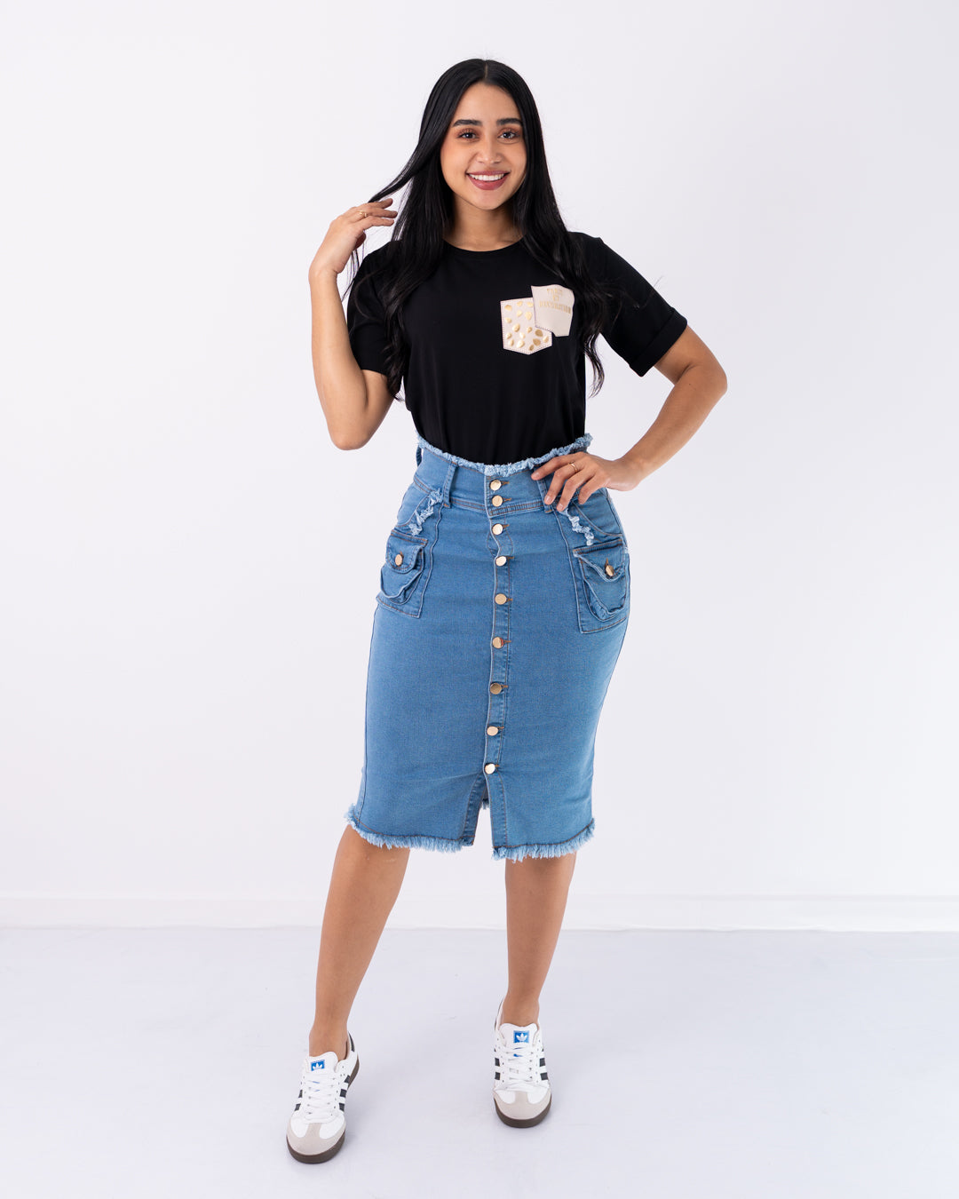 FALDA JEANS 3/4 BOTONES ADELANTE BOLSILLO