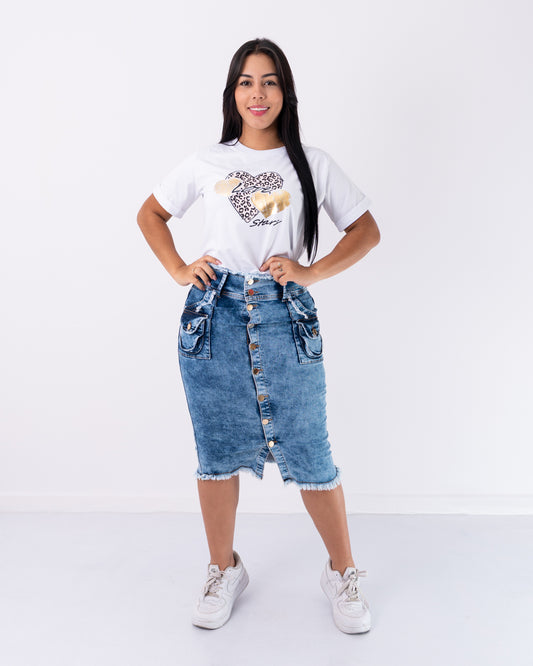 FALDA JEANS 3/4 BOTONES ADELANTE BOLSILLO