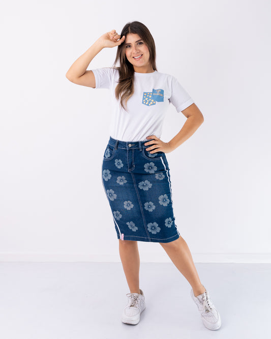 FALDA JEANS 3/4 ESTAMPADA FLORES