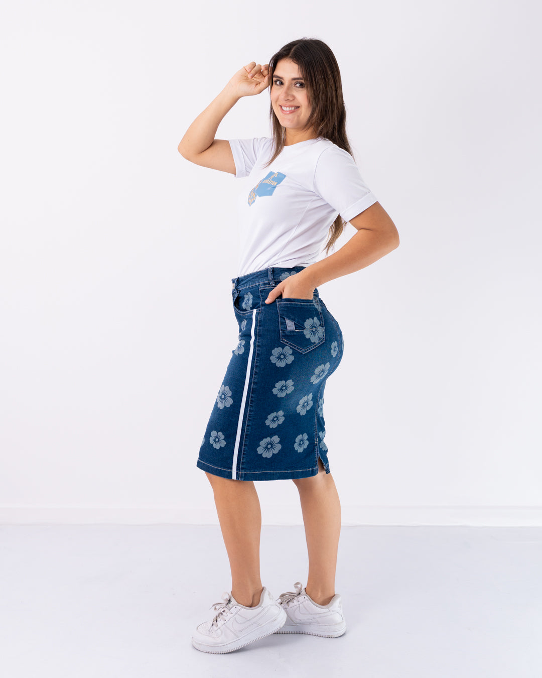 FALDA JEANS 3/4 ESTAMPADA FLORES