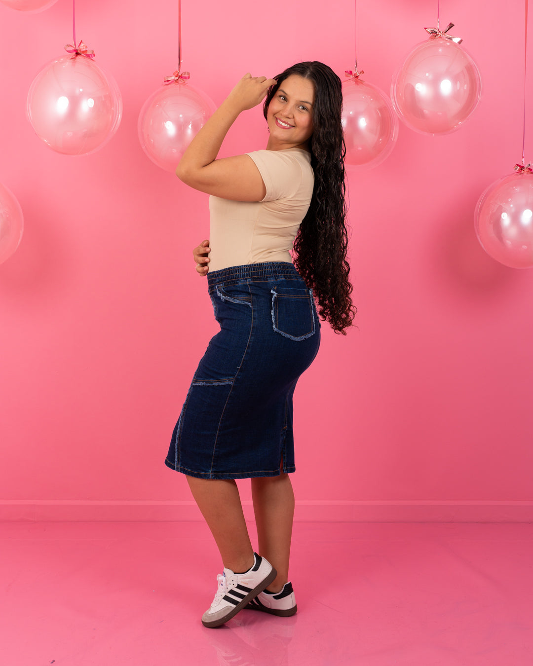 FALDA JEAN 3/4 CON RESORTE CINTURA