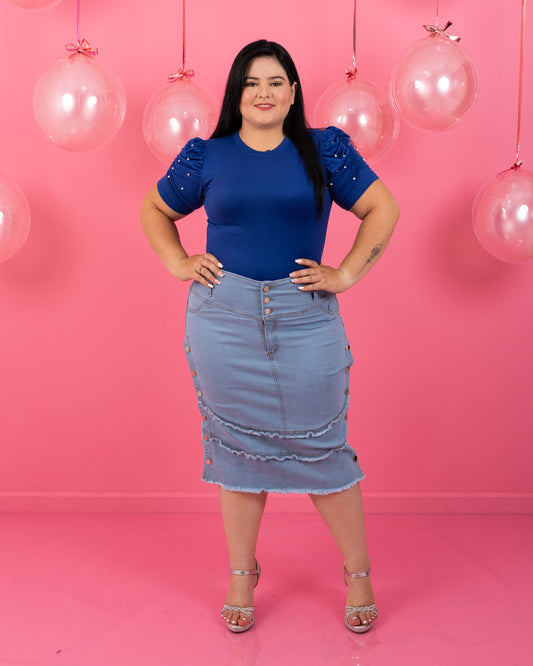 FALDA JEANS 3/4 PLUS BOTONES AL LADO