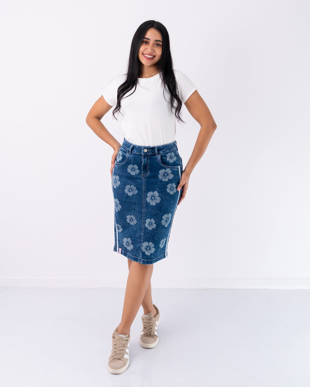 FALDA JEANS 3/4 ESTAMPADA FLORES