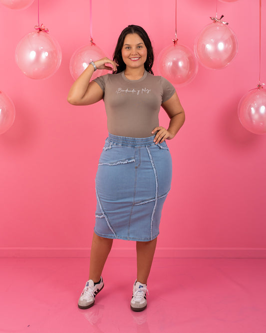 FALDA JEAN 3/4 CON RESORTE CINTURA