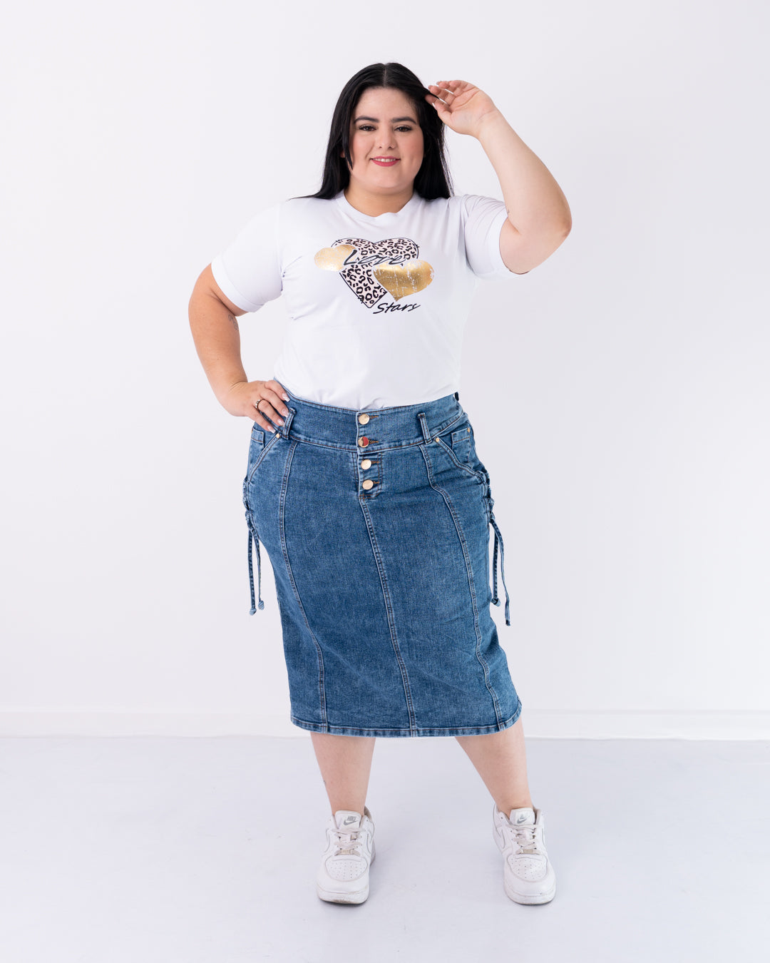 FALDA JEANS 3/4 TRENZA AL LADO PLUS