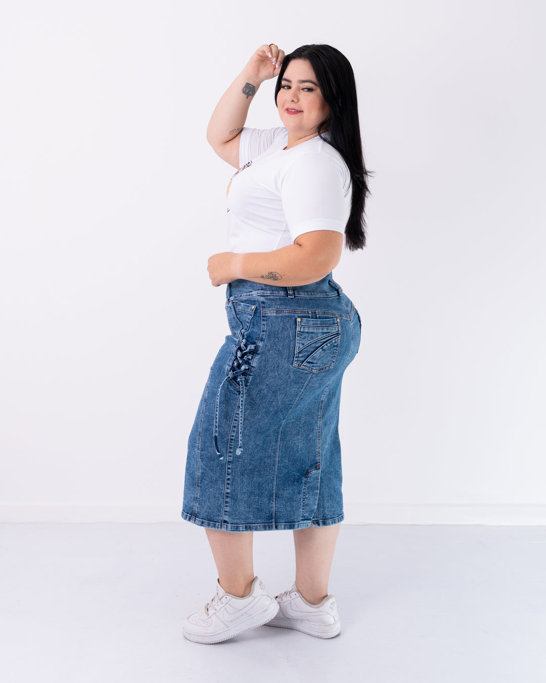 FALDA JEANS 3/4 TRENZA AL LADO PLUS