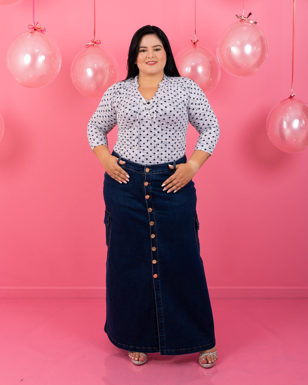 FALDA LARGA JEAN PLUS BOTONES AL LADO CARGO