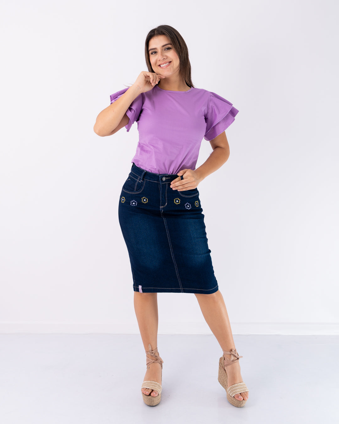 FALDA JEANS 3/4 FLORES PEQUEÑAS