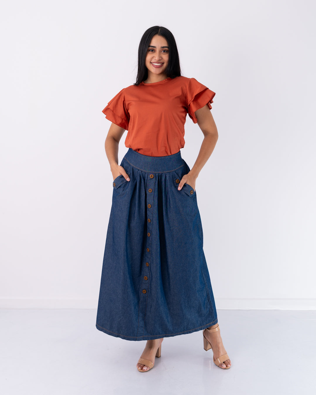 FALDA LARGA BOTONES ADELANTE