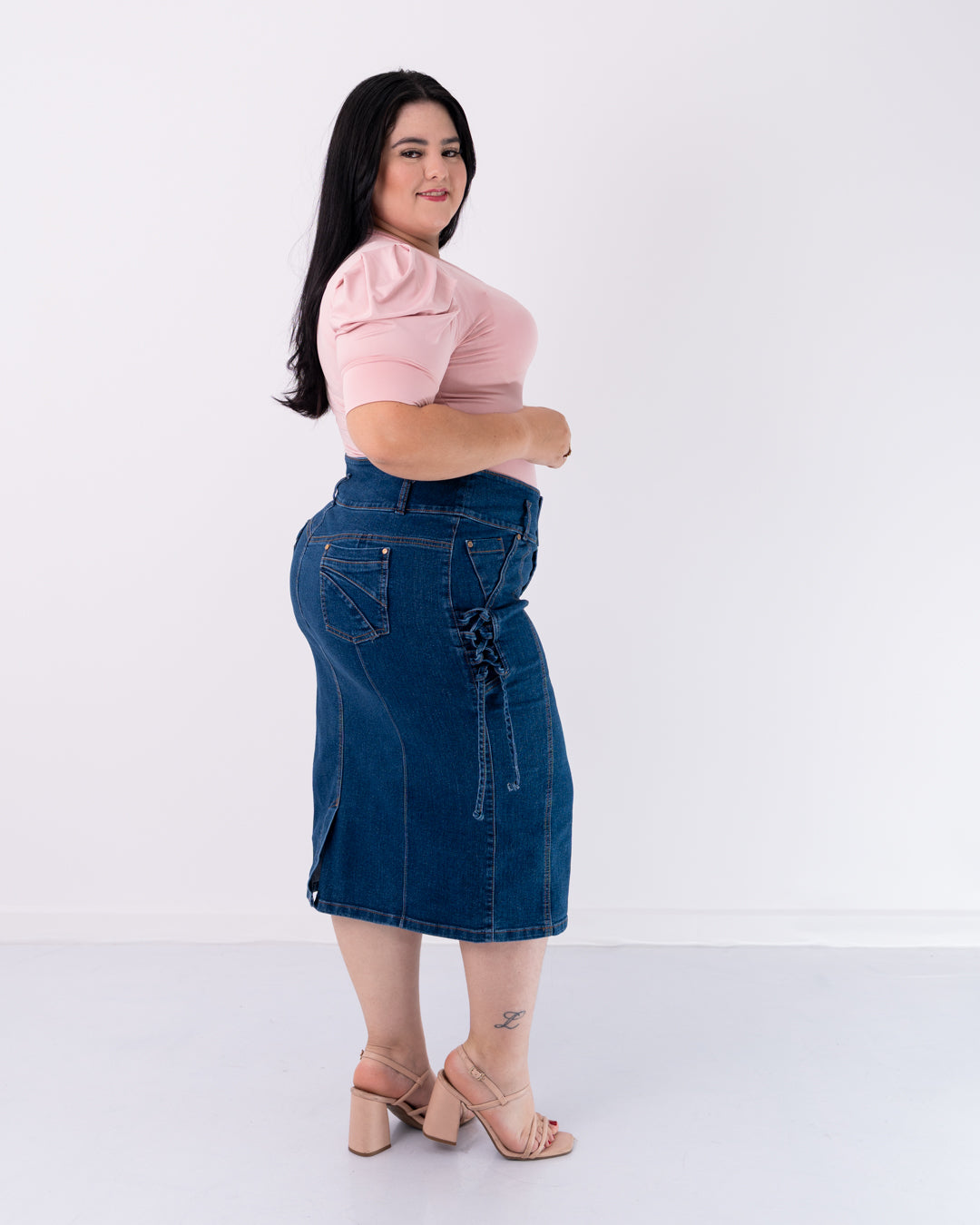 FALDA JEANS 3/4 TRENZA AL LADO PLUS