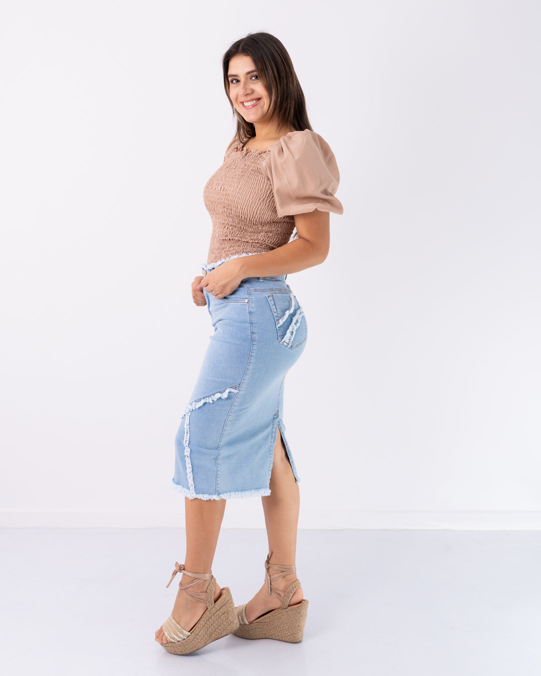 FALDA JEANS 3/4 CORTE ADELANTE