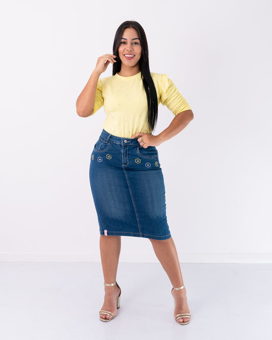 FALDA JEANS 3/4 FLORES PEQUEÑAS